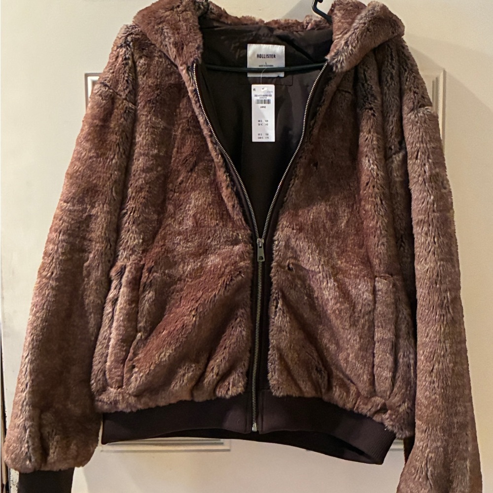 Hollister Faux Fur Jacket in Brown Large